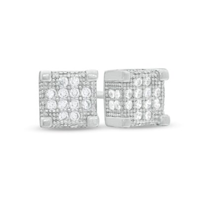 Cubic Zirconia Beaded Square Composite Stud Earrings in Sterling Silver