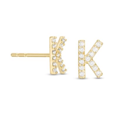 Cubic Zirconia "K" Initial Stud Earrings in 10K Gold