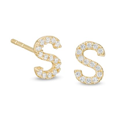 Cubic Zirconia "S" Initial Stud Earrings in 10K Gold