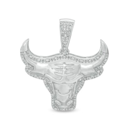 1/8 CT. T.W. Diamond Bull Necklace Charm in Sterling Silver