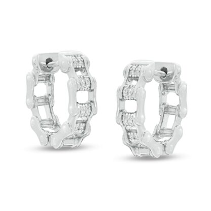 1/20 CT. T.W. Diamond Bicycle Chain 11.8mm Huggie Hoop Earrings in Sterling Silver