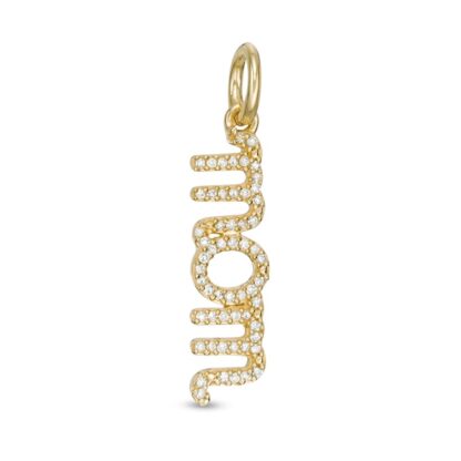 1/15 CT. T.W. Diamond Vertical Cursive "mom" Necklace Charm in 10K Gold