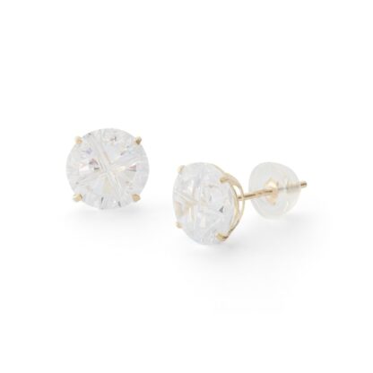 8mm Cubic Zirconia Pie Groove Solitaire Stud Earrings in 14K Gold