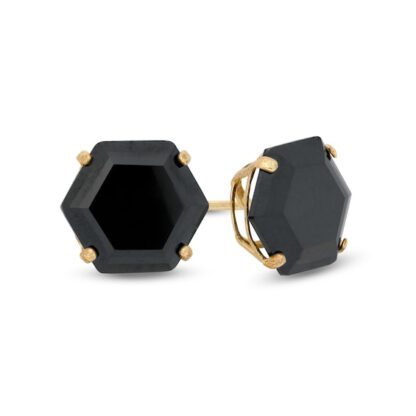 8mm Hexagon-Shaped Black Cubic Zirconia Solitaire Stud Earrings in 14K Gold