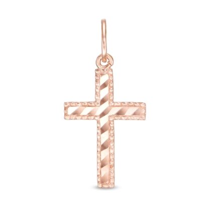 Textured Frame Diamond-Cut Cross Necklace Charm in 10K Solid Rose Gold