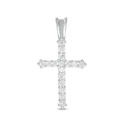 Cubic Zirconia Cross Necklace Charm in 10K Solid White Gold