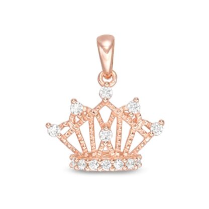 Cubic Zirconia Beaded Crown Necklace Charm in 10K Solid Rose Gold