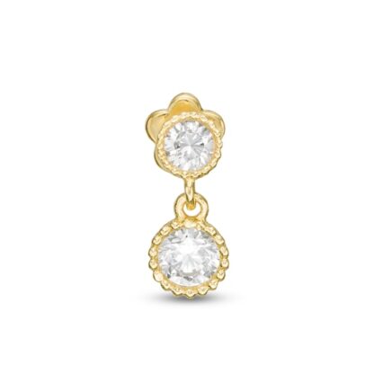 019 Gauge Cubic Zirconia Beaded Dangle Cartilage Barbell in 14K Gold