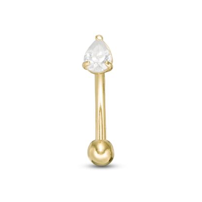 018 Gauge Pear-Shaped Cubic Zirconia Curved Barbell in Solid 10K Gold