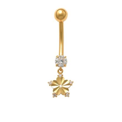 014 Gauge 4mm Cubic Zirconia Flower Dangle Belly Button Ring in 10K Gold