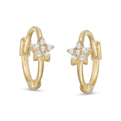 Cubic Zirconia Flower Huggie Hoop Earrings in 10K Gold