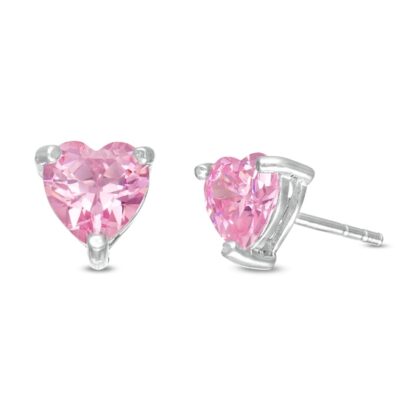 6mm Heart-Shaped Pink Cubic Zirconia Solitaire Stud Earrings in Sterling Silver