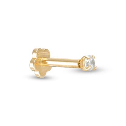 018 Gauge Cubic Zirconia Solitaire Cartilage Barbell in 14K Gold Tube - 1/4"