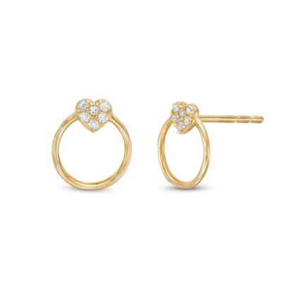 Cubic Zirconia Heart Doorknocker Stud Earrings in 10K Gold