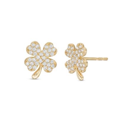 Cubic Zirconia Clover Stud Earrings in 10K Gold