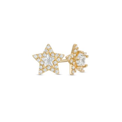 Cubic Zirconia Star Frame Stud Earrings in 10K Gold