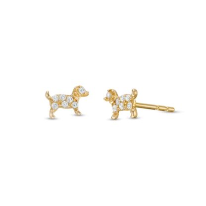 Cubic Zirconia Dog Stud Earrings in 10K Gold