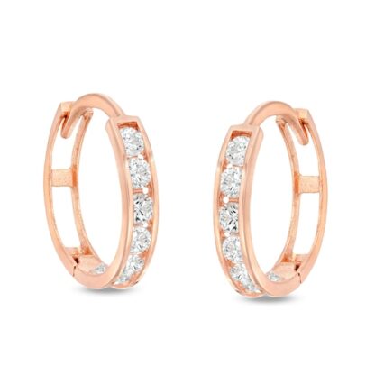 Cubic Zirconia 11mm Huggie Hoop Earrings in 10K Rose Gold