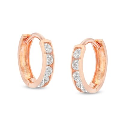 Cubic Zirconia Five Stone 9.5mm Huggie Hoop Earrings in 14K Rose Gold