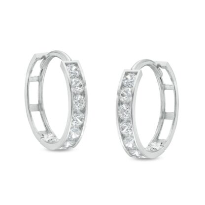 Cubic Zirconia 13mm Huggie Hoop Earrings in 10K White Gold