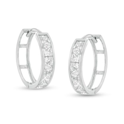 3mm Princess-Cut Cubic Zirconia 15mm Huggie Hoop Earrings in 10K White Gold