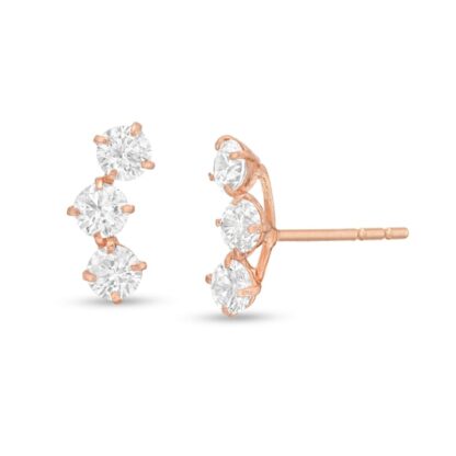 3mm Cubic Zirconia Trio Curve Stud Earrings in 10K Rose Gold