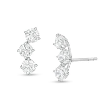 3mm Cubic Zirconia Trio Curve Stud Earrings in 10K White Gold