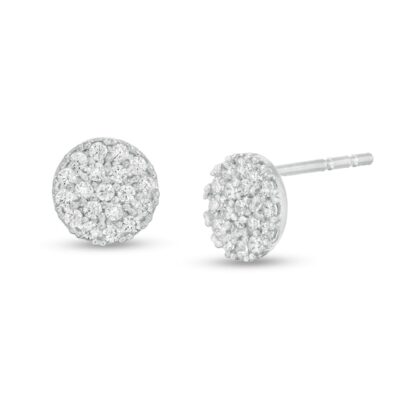 Cubic Zirconia Composite 6.4mm Disc Stud Earrings in 10K White Gold