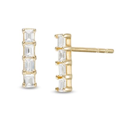 Baguette Cubic Zirconia Bar Stud Earrings in 10K Gold