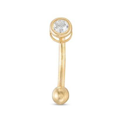 016 Gauge Cubic Zirconia Eyebrow Barbell in Solid 10K Gold