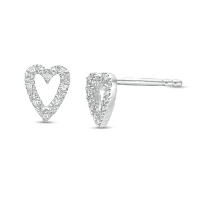 Diamond Accent Heart Outline Stud Earrings in Sterling Silver