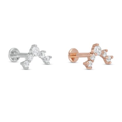 016 Gauge Cubic Zirconia Crawler-Style Cartilage Barbell Set in Stainless Steel and Rose Ion-Plate