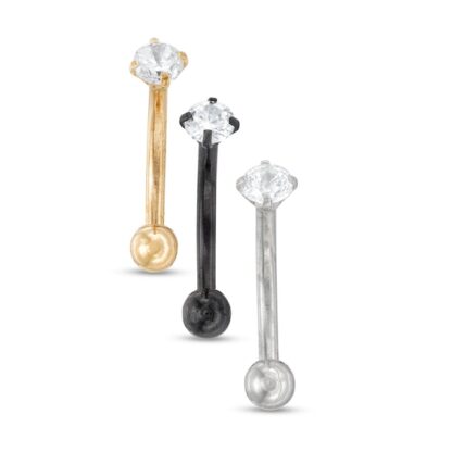 016 Gauge Cubic Zirconia Rook Curved Barbell Set in Stainless Steel and Two-Tone Ion-Plate