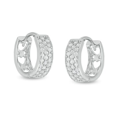 Cubic Zirconia Triple Row Hoop Earrings in Solid Sterling Silver