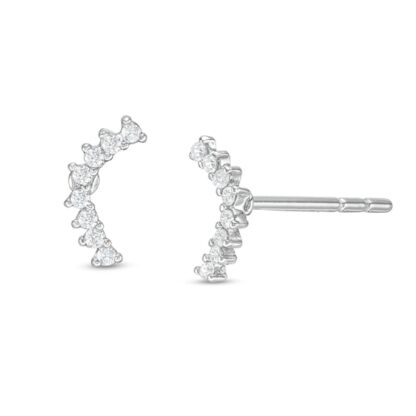 Cubic Zirconia Curved Crawler-Style Stud Earrings in Sterling Silver