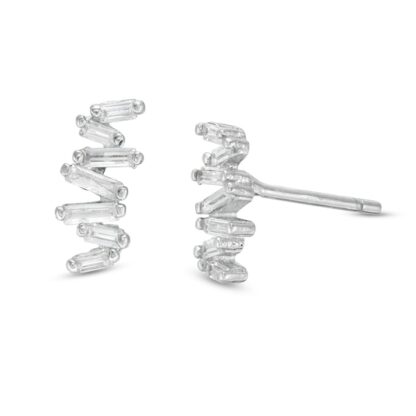 Emerald-Cut Cubic Zirconia Stud Earrings in Sterling Silver