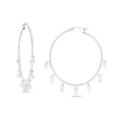 4mm Cubic Zirconia Dangle Tube Hoop Earrings in Sterling Silver