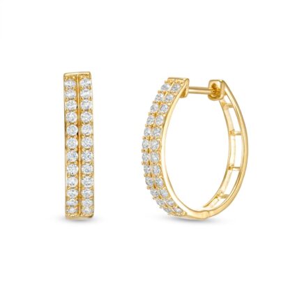 Cubic Zirconia 20mm Double Row Hoop Earrings in 10K Gold