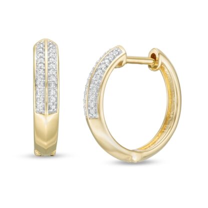 1/10 CT. T.W. Diamond Double Row Knife Edge Huggie Hoop Earrings in 10K Gold