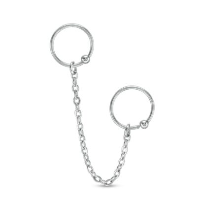 020 Gauge Double Captive Bead Ring with Chain Cartilage Hoop in Stainless Steel and Brass