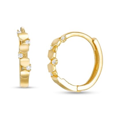 Cubic Zirconia 10mm Honeycomb Zig-Zag Huggie Hoop Earrings in 10K Gold