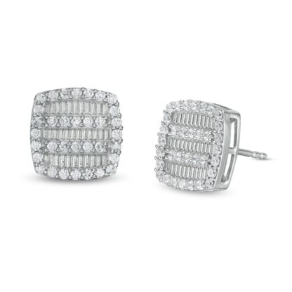 Cubic Zirconia Cushion Stud Earrings in Sterling Silver