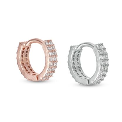 018 Gauge Cubic Zirconia Double Row Cartilage Hoop Set in Stainless Steel and Brass with Rose IP