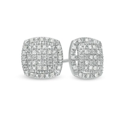 1/8 CT. T.W. Cushion Composite Diamond Frame Convex Stud Earrings in Sterling Silver