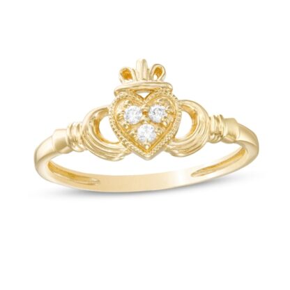 Made in Italy Child's Cubic Zirconia Vintage-Style Claddagh Ring in 10K Gold  Size 4