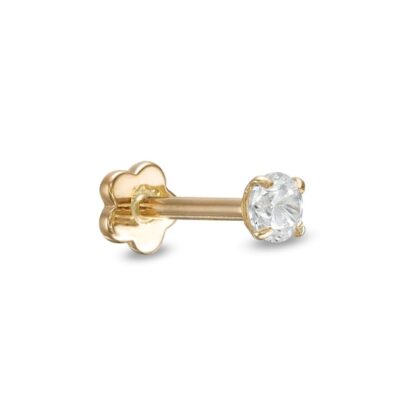 018 Gauge 3mm Cubic Zirconia Solitaire Cartilage Barbell in 14K Gold