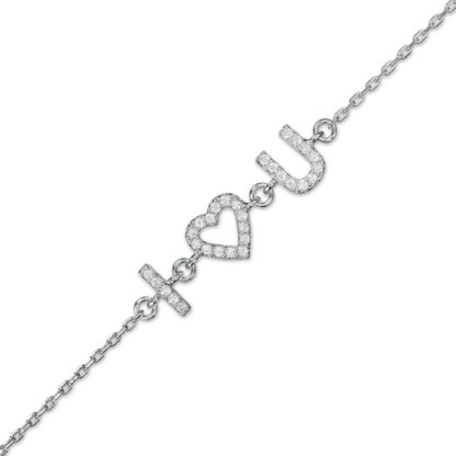 Cubic Zirconia "I Heart U" Anklet in Sterling Silver - 10"