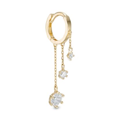 Single 016 Gauge Graduated Cubic Zirconia Tiered Dangle Cartilage Hoop in 10K Gold