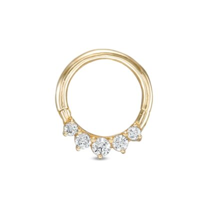 016 Gauge Graduated Cubic Zirconia Five Stone Nose Ring in Solid 10K Gold