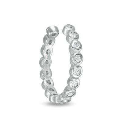 Single Cubic Zirconia Bezel-Set Ear Cuff in Solid Sterling Silver